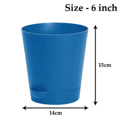 Heart Home Plastic Titan Pot|Garden Container for Plants & Flowers|Self-Watering Pot with Drainage Holes,6 Inch,Pack of 4 (Blue)