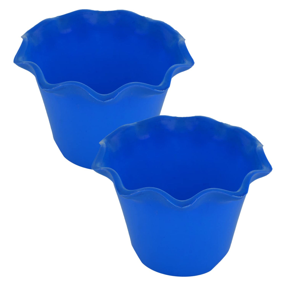 Kuber Industries Blossom Flower Pot|Durable Plastic Flower Pot|Gamla with Drain Holes for Home Décor|Balcony|Garden|8 Inch|Pack of 2 (Blue)