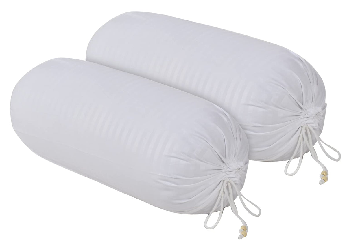 Heart Home Linning Design Soft & Luxurious Decorative Cotton Bolster Cover- Set of 2, 16"x32" (White)-44HH0166