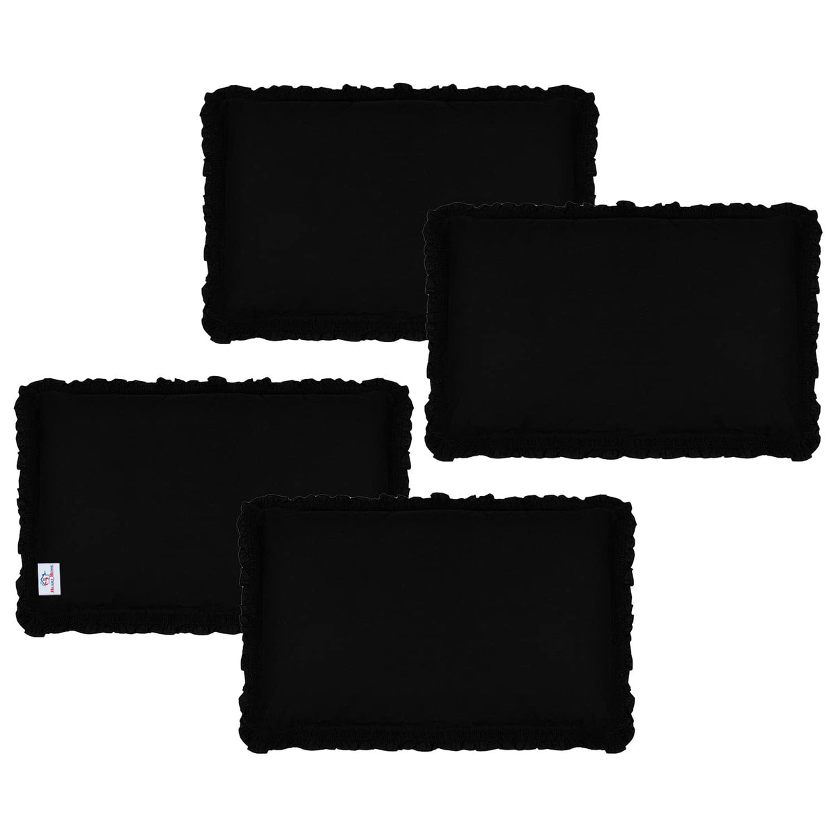 Heart Home Pillow Cover | Cotton Pillow Cover | Pillow Cover For Bedroom | Pleated Frill Border Long Crush Pillow Cover | Set of 4 | 20x30 Inch | Black