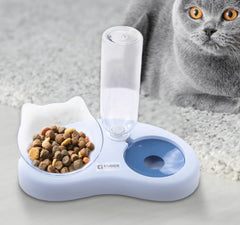 Kuber Industries 2-in-1 Cat & Dog Bowl Set With Replaceable Water Bottle|Automatic Refill Cat Bowl|Suitable For Small & Medium Pets|PT008B|Blue