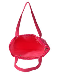 Heart Home Dot Printed Cotton Handbag for College, Travel, Grocery, Shopping, Book Bag, Lunch with Carrying Handle- Pack of 2 (Pink)-50HH01170