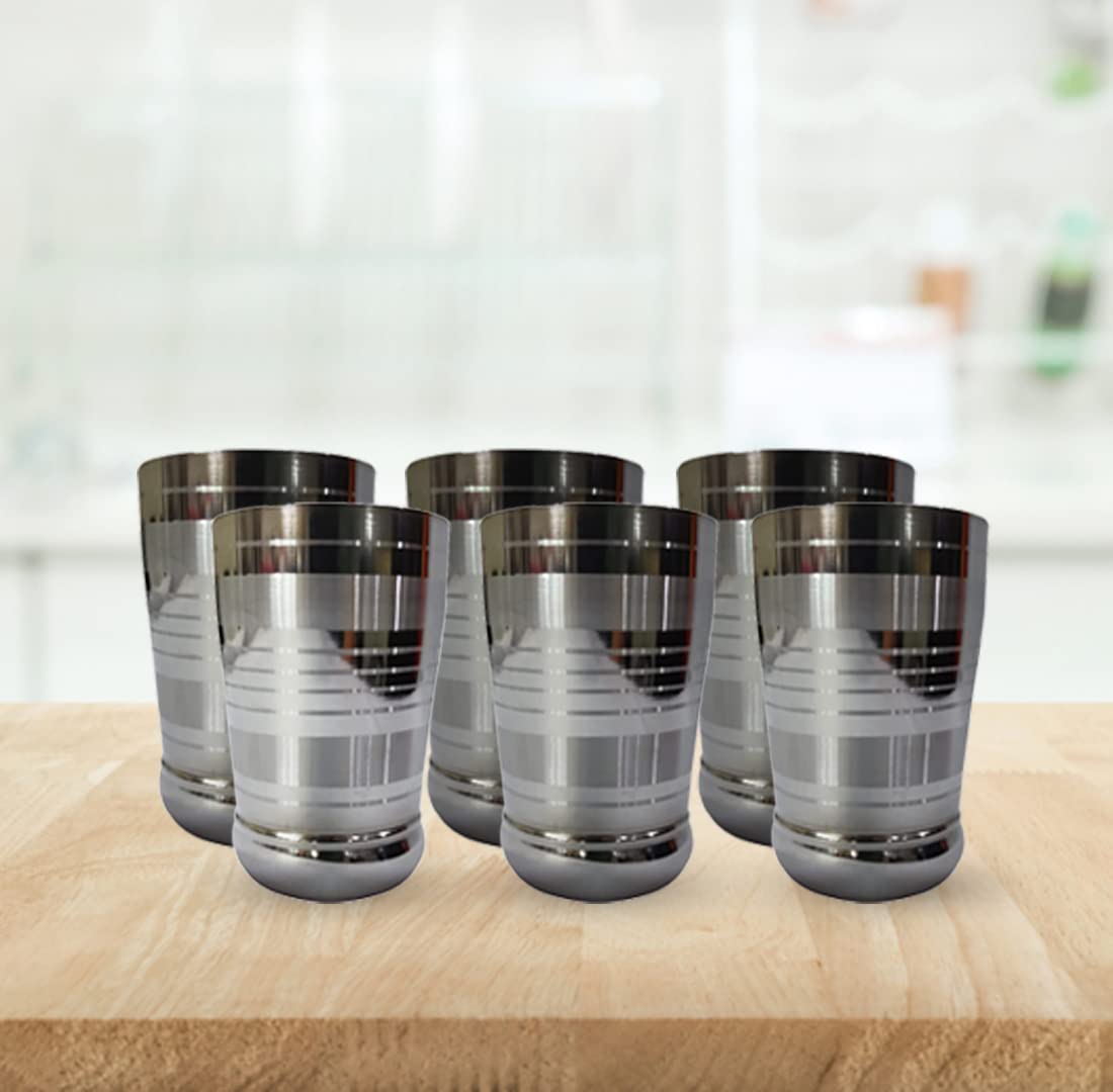 Kuber Stainless Steel Glass Set | Wobble Free Base, Durable | Multipurpose, Elegant Design & Wide Rim | Easy to Clean & Store | Steel Glass Set 6