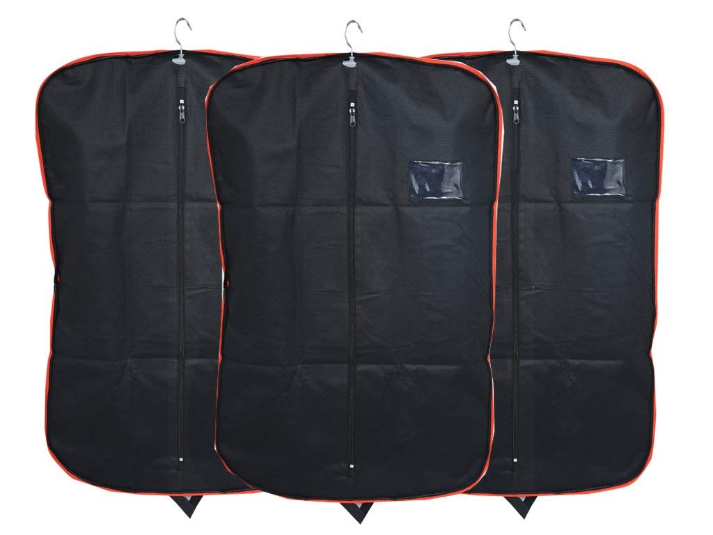 Kuber Industries Blazer/Suit Cover|Easily Foldable & Non Woven Fabric|Bag with Zipper Closure|Cloth Organizer for Dust Proof Jacket, Set of 3 Pcs (Black)