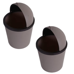 Kuber Industries Table Dustbin|Plastic Swinging Lid Waste Storage Garbage Bin|Desktop Trash Can For Study Table, Office|Pack of 2 (Coffee)
