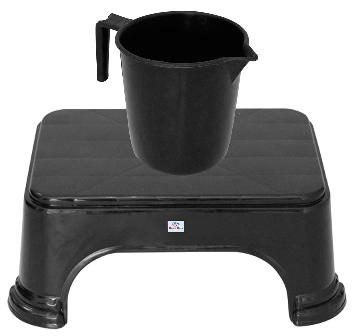 Heart Home 2 Pieces Plastic Bathroom Stool & Mug Set (Black)