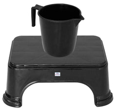 Heart Home 2 Pieces Plastic Bathroom Stool & Mug Set (Black)