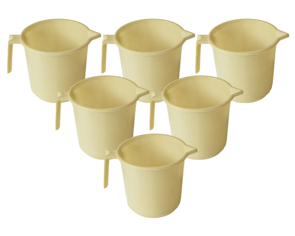 Kuber Industries Plastic Lightweight, Unbreakable Bathroom Mug 1.5 litre (Cream, Pack of 6)