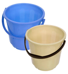Heart Home Bucket|Plastic Bucket for Bathroom|Bucket for Bathing|Unbreakable Bucket with Handle|16 Liter|Pack of 2 (Blue & Yellow)