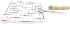 Kuber Industries kitchenware Square Roaster TAndoor Barbeque/Roti/Papad Jali Griller with Wooden Handle-Pack of 2 (Silver)
