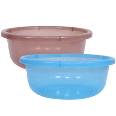 Kuber Industries Durable Deep Bath Tub|Versatile Short Livestock Feeding Pan| Plastic Utility Gaint Basin for Baby Bathing,Washing Clothes,26 Litre,Pack of 2 (Brown & Sky Blue)
