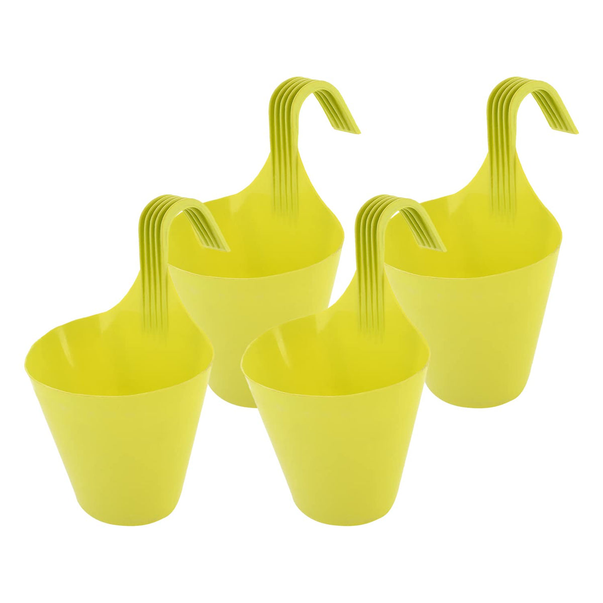 Kuber Industries Hanging Flower Pot|Single Hook Plant Container|Durable Plastic Glossy Finish Pots for Home|Balcony|Garden|9 Inch|Pack of 4 (Green)