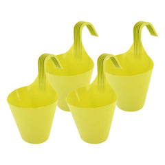 Kuber Industries Hanging Flower Pot|Single Hook Plant Container|Durable Plastic Glossy Finish Pots for Home|Balcony|Garden|9 Inch|Pack of 4 (Green)