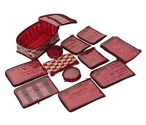 Kuber Industries Brocade Jewellery Kit, Maroon (KI032076)