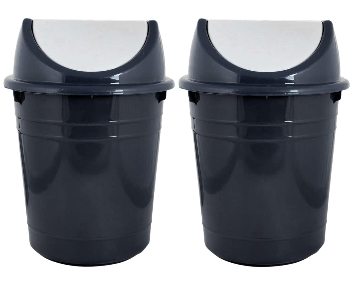 Kuber Industries Plastic Dustbin, Trashbin, Wastebin For Kitchen, Dustbin For Bathroom, Office Use With Swing Lid, 10 Liter- Pack of 2 (Black)-47KM0872