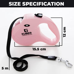 Kuber Industries Retractable Dog for Walking Jogging Training Leash for Small & Medium Dogs with Polyester Tape with Hand Grip and One Button Brake & Lock - Pink