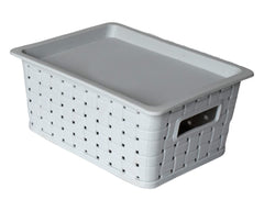 Heart Home BPA Free Attractive Design Multipurpose Small Trendy Storage Basket With Lid|Material-Plastic|Color-Brown,Grey|Pack of 2