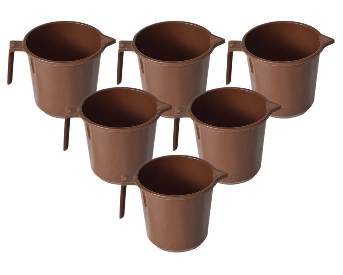 Kuber Industries Plastic Lightweight, Unbreakable Bathroom Mug 1.5 Litre (Brown, Pack of 6)