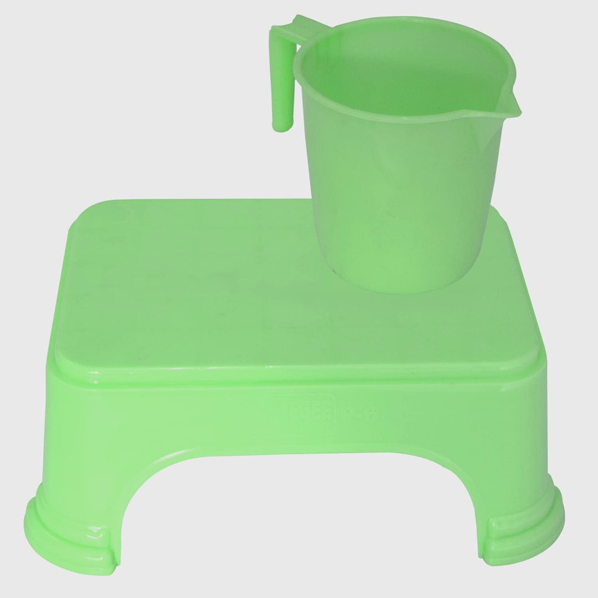 Kuber Industries 2 Pieces Plastic Bathroom Stool & Mug Set (Green)