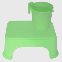 Kuber Industries 2 Pieces Plastic Bathroom Stool & Mug Set (Green)