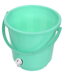 Kuber Industries Multipurposes Plastic Bucket with Lid & Tap System for Home Cleaning & Save Water, 18Ltr. Pack of 2 (Green)