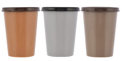 Heart Home Food Grade, Leakproof Plastic Everyday Glass,Tumbler with Lid, 300ml- Set of 3 (Brown & Coffee & Grey)-HS43HEARTH25684