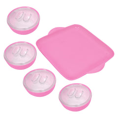 Heart Home Food Grade Microwave Safe Plastic 1 Square Tray & 4 Bowls Set with Silicon Rubberized Ring Lid (Pink)-50HH01378