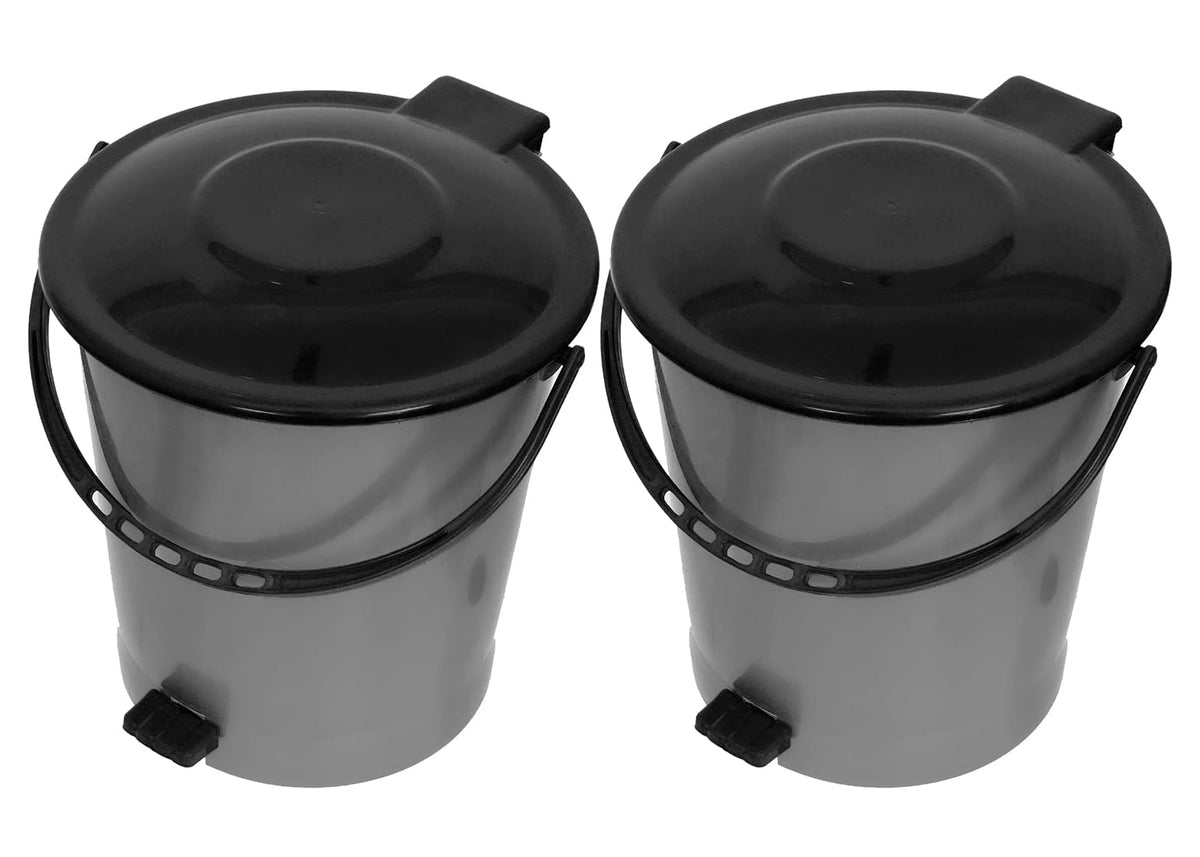 Heart Home Plastic Pedal Dustbin, Trashbin, Wastebin For Kitchen, Bathroom, Office Use With Handle, 5 Liter- Pack of 2 (Grey & Black)-47HH01020