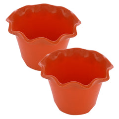Kuber Industries Blossom Flower Pot|Durable Plastic Flower Pot|Gamla with Drain Holes for Home Décor|Balcony|Garden|8 Inch|Pack of 2 (Orange)