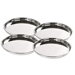 Kuber Industries Stainless Steel Dining Plate Set | Blunt Edges, Deep Base | Glossy Finish, Durable, Easy to Clean | Steel Plates for Lunch, Breakfast, Dinner | Set of 4