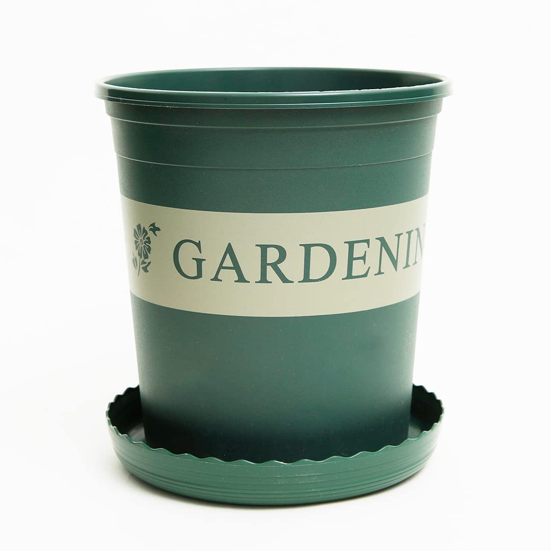 Urbane Home Plastic Plant Pot|Indoor & Outdoor Plant Pot with Tray|Durable & Lightweight|Water Drainage Holes|Plastic Flower Pot for Patio, Garden, Home, & Office|JL-1617|Mini|Green