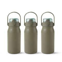 Kuber Industries Water Bottle | Vacuum Insulated Travel Bottle | Hot & Cold Water Bottle | Sipper Lid & Handle Water Bottle | 1000 ML | Pack of 3 | HH-22111D | Green