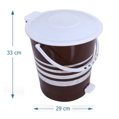 Kuber Industries Dustbin|Plastic Pedal Dustbin|Kitchen Inner Bucket Waste Paper Bin|Dustbin For Bedroom|Silver Layer 10 Litre Dustbin|Pack of 2 (Brown)