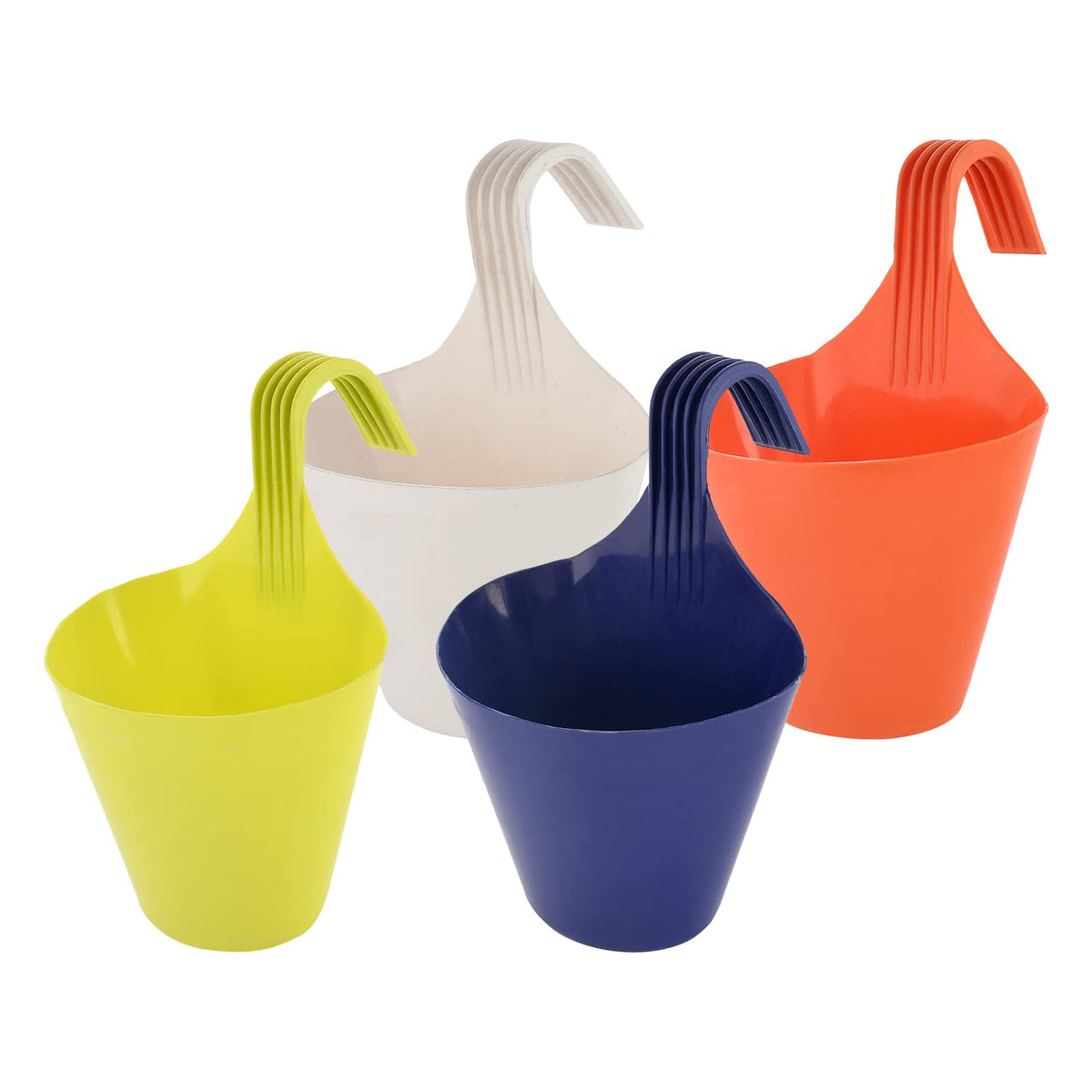 Kuber Industries Hanging Flower Pot|Single Hook Plant Container|Durable Plastic Glossy Finish Pots for Home|Balcony|Garden|9 Inch|Pack of 4 (Multicolor)