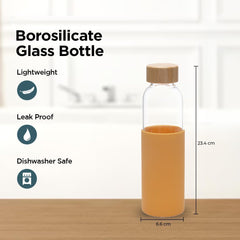 Urbane Home Water Bottle | Glass Bottle | Sleeve Protection Bottle | Bamboo Lid Water Bottle | Travel Round Bottle | XB5501-YEL | 550 ML | Set of 6 | Yellow