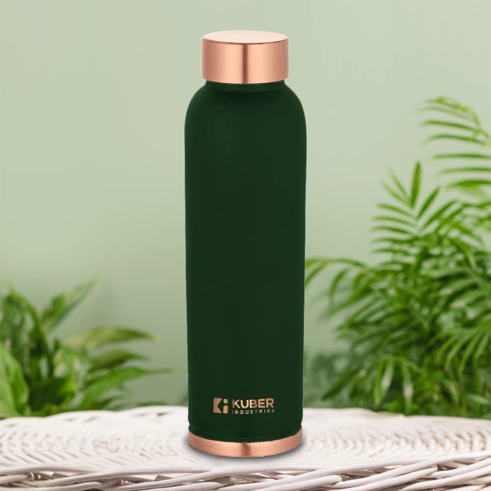 Kuber Industries Copper Water Bottle | BPA Free, Non Toxic | Leakproof, Durable & Lightweight | With Added Health Benefits of Copper | Ergonomic Design & Easy to Clean | Green | 950 ML (Pack of 1)