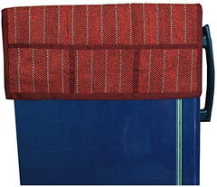 Kuber Industries Lining Design Jute Refrigerator Top Cover with 6 Utility Pockets (Maroon)