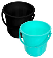 Heart Home Bucket|Plastic Bucket for Bathroom|Bucket for Bathing|Unbreakable Bucket with Handle|16 Liter|Pack of 2 (Black & Green)