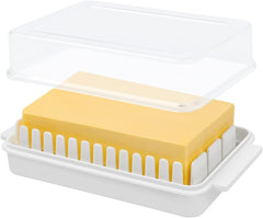 Kuber Industries Butter Box|Plastic Butter Keeper for Refrigerator|Butter Storage Box with Cutting Guide|Butter Dish with Lid for Countertop|Pack of 2 (White)