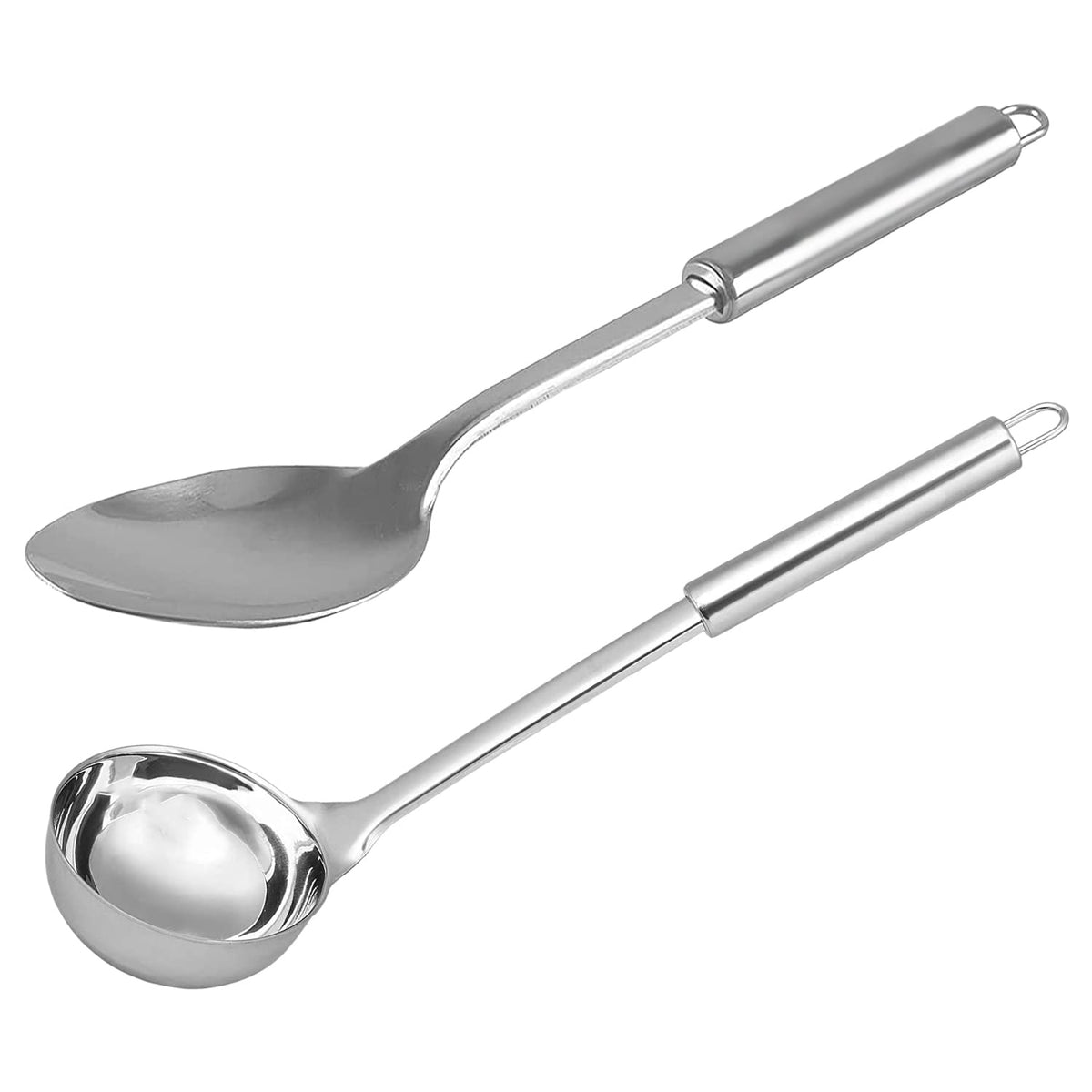 Kuber Industries Ladle & Spoon|Stainless Steel Serving Set|Nonstick Cooking Set|Nonstick Cooking Set|Pack of 2 (Silver)