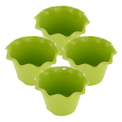 Heart Home Blossom Flower Pot|Durable Plastic Flower Pots|Planters for Home Décor|Garden|Living Room|Balcony|Pack of 4 (Green)