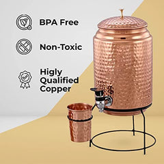 Kuber Copper Water Bottle & Water Dispenser Combo Set|with Added Health Benefits of Copper|Ergonomic Design & Easy to Clean|Pack of 2|5 Liters & 750 ML|Copper & Red