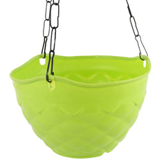 Kuber Industries Diamond Flower Pot|Durable Plastic Hanging Basket Flower Planter with Chain for Home|Garden|Balcony|Pack of 4 (Green)