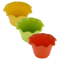 Kuber Industries Blossom Flower Pot|Durable Plastic Flower Pot|Gamla with Drain Holes for Home Décor|Balcony|Garden|8 Inch|Pack of 3 (Multicolor)