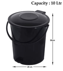 Kuber Industries Plastic Pedal Dustbin/Wastebin With Handle, 10 Liter- Pack of 2 (Black & Blue)-47KM0955