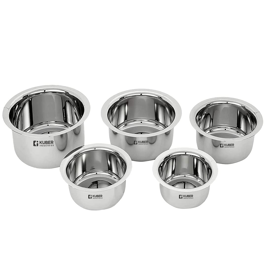Kuber Industries Set of 5 Stainless Steel Tope Set (800ml 1L 1.4L 1.9L and 2.4L) | Gas Stove and Induction Compatible | Triply Tope | Heavy Duty Gauge