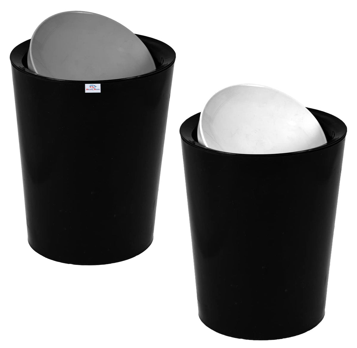 Heart Home Swinging Lid Dustbin|Plastic Garbage Waste Bin|Trash Can for Living Room|Kitchen|Office|6 Litre|Pack of 2 (Black)