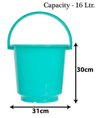 Heart Home Bucket|Plastic Bucket for Bathroom|Bucket for Bathing|Unbreakable Bucket with Handle|16 Liter|Pack of 2 (Green)