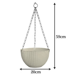 Kuber Industries Plastic Hanging Flower Pot for Balcony & Railing Set of 6 (White)-20x20x59 cm