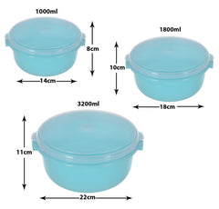 Heart Home Food Grade, Microwave & Freezer Safe Plastic Bowls, Food Storage Container Set with Lid, Set of 3 (3200ml, 1800ml, 1000ml) (Blue)-46KHH0146